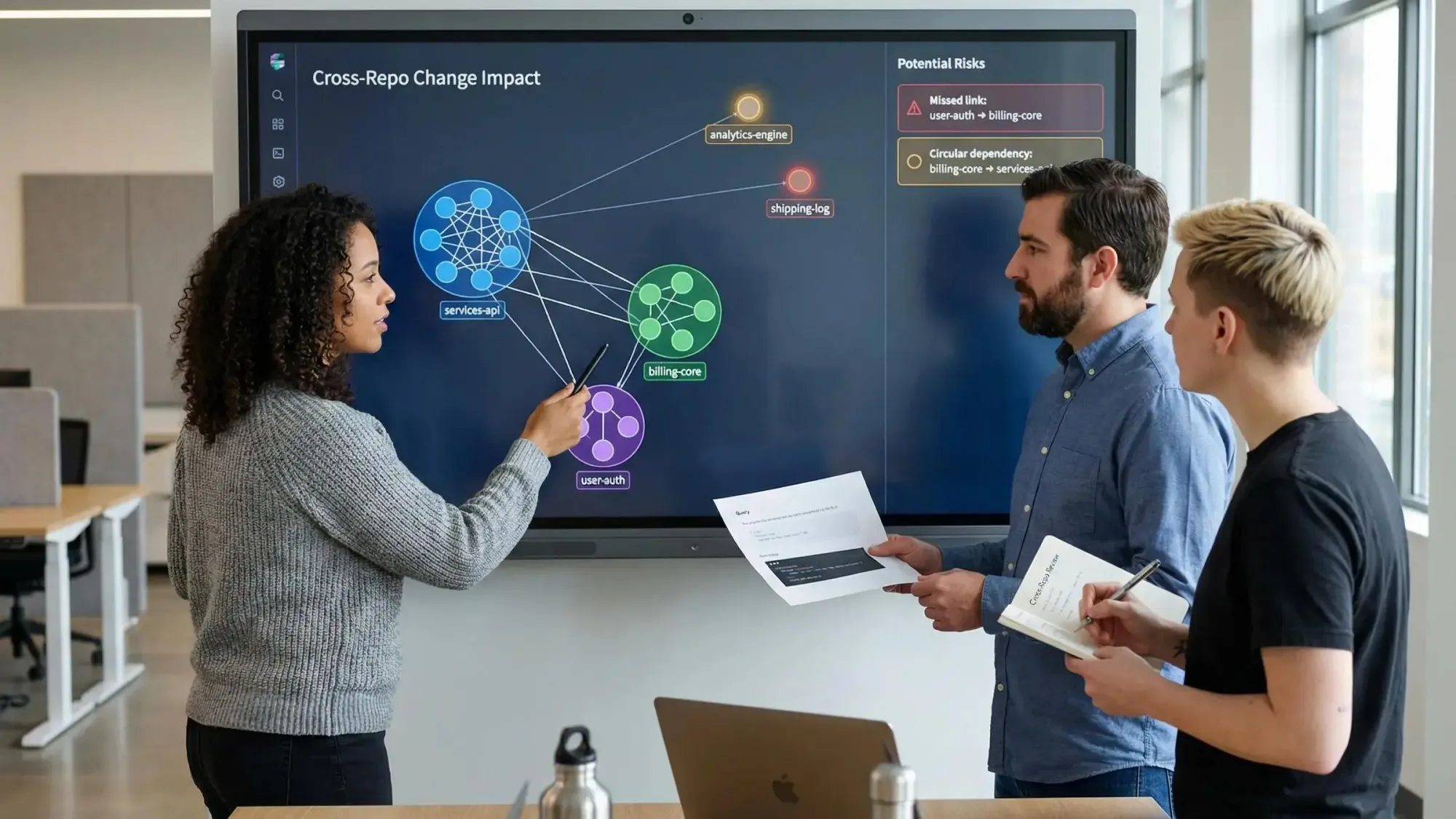 Blast radius analysis tool visualizing code change impact across software system components