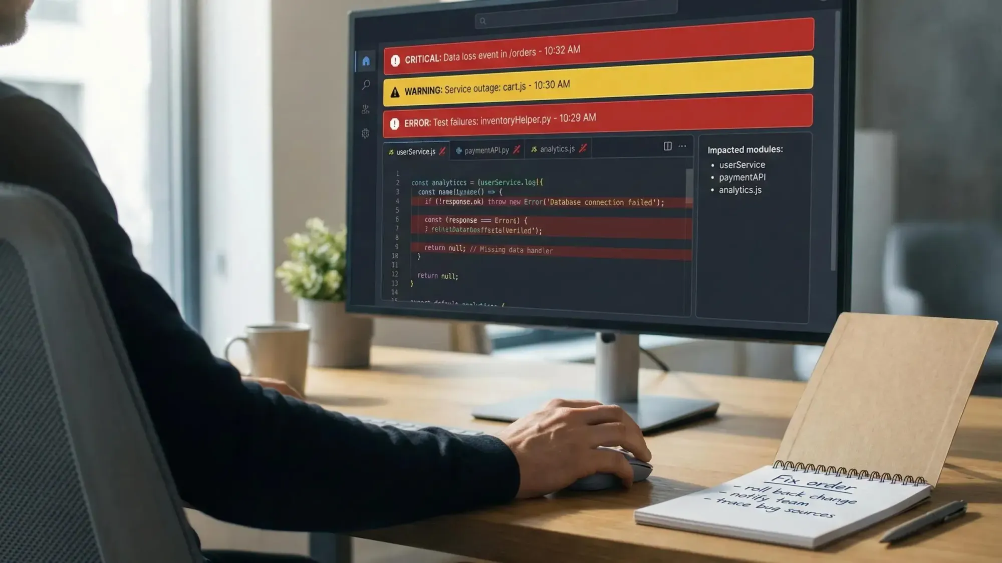 Animated diagram showing code changes spreading issues, highlighting why to check blast radius before refactoring