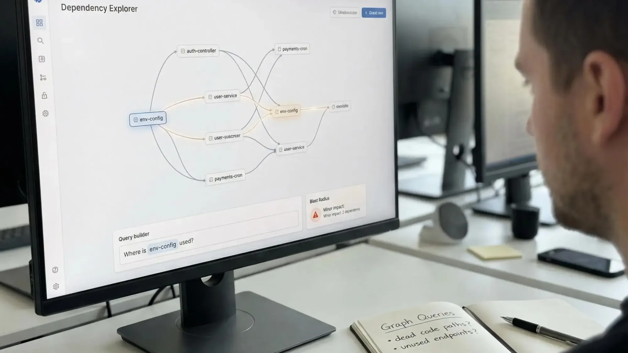 Code dependency graph MCP server visual showing module relationships and structure in software architecture