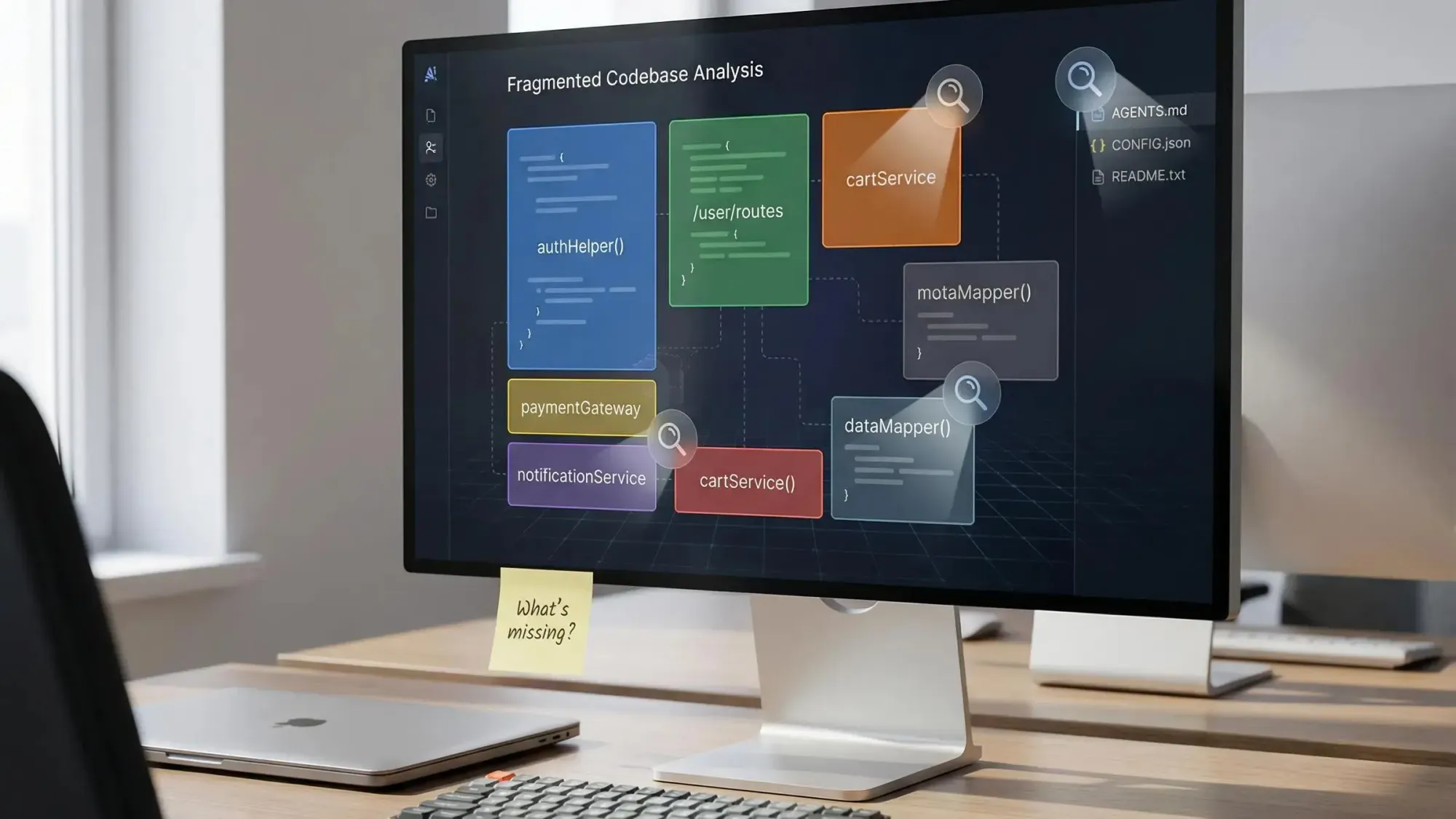 Illustration showing codebase context for AI agents overcoming blindfolded limitations