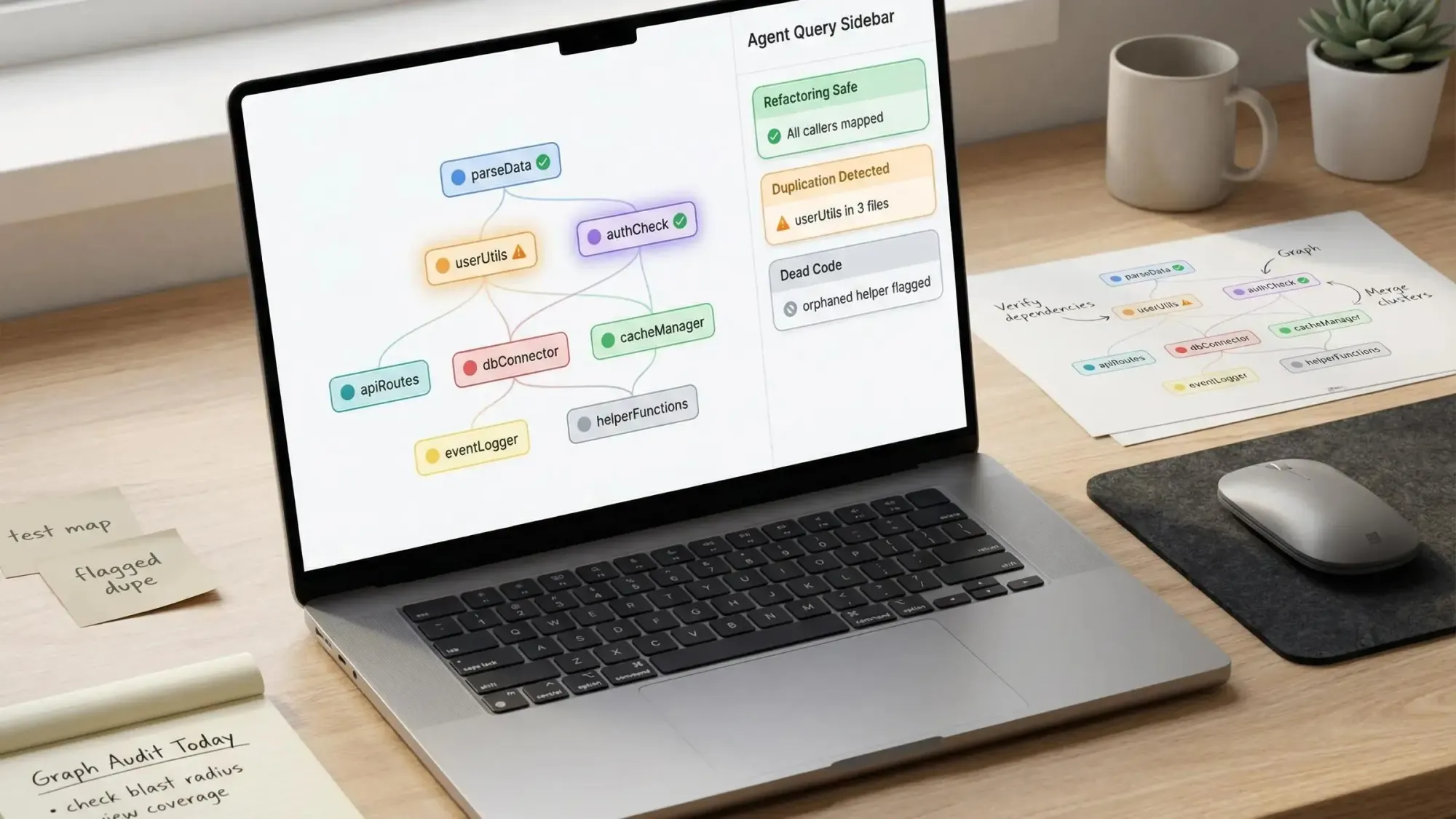 Codebase graph for AI coding showing how AI agents connect and interact with project files