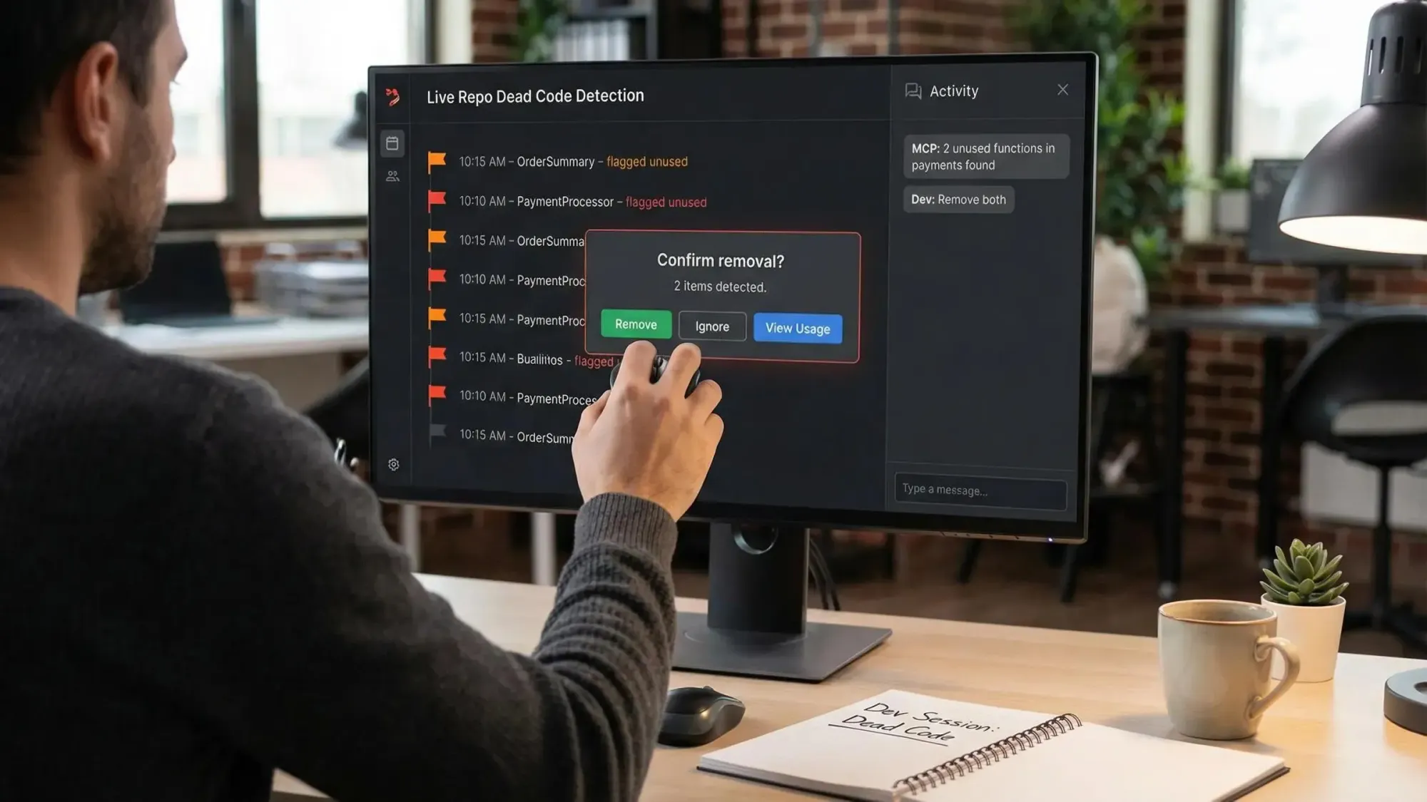 Dead code detection MCP process flowchart highlighting benefits of removing unused code