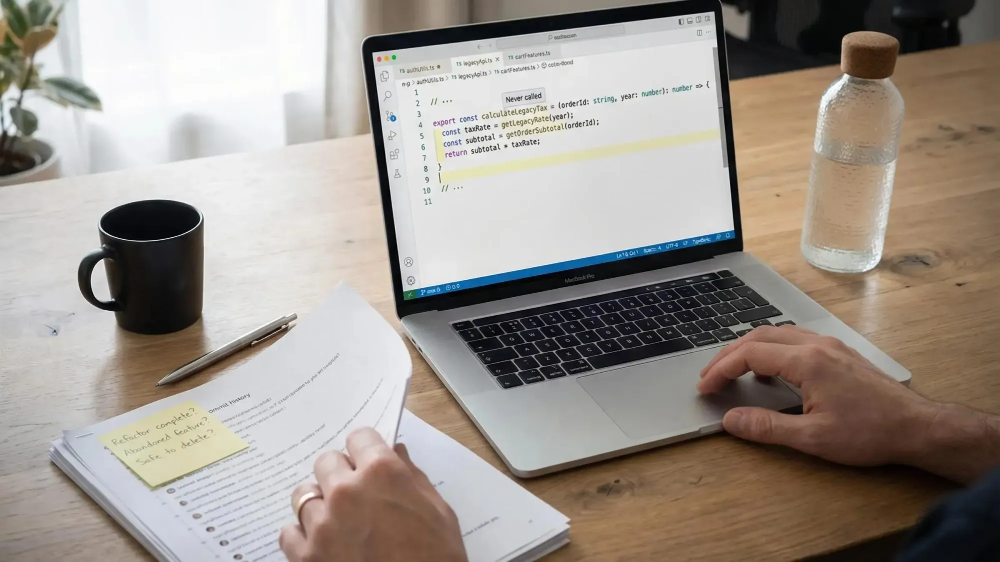 Diagram showing how to find unused code in TypeScript project with highlighted dead code sections