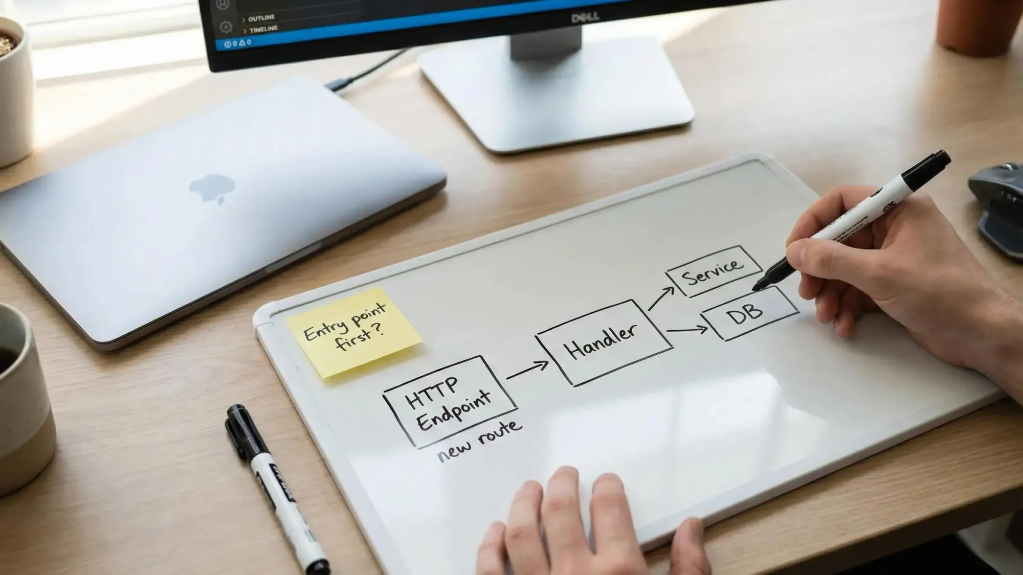 Flowchart showing how designing entry points first helps prevent orphaned code in AI development