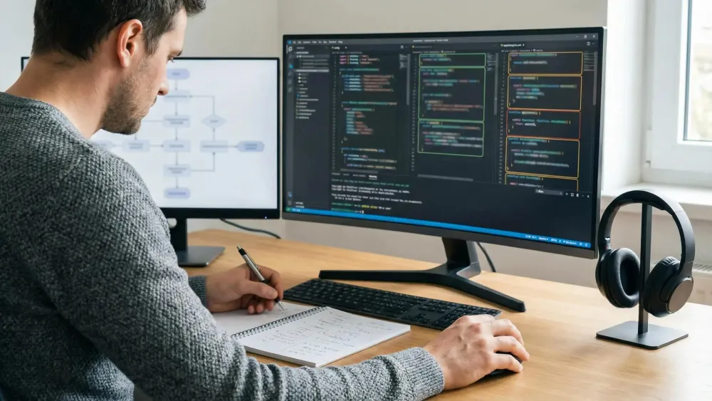 Diagram showing code blocks merging to prevent duplicate functions in AI coding workflows