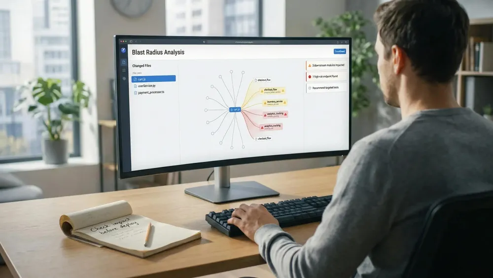 Diagram illustrating how to check blast radius before refactoring code for AI agent readiness
