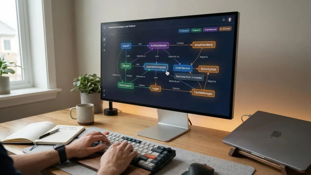 Diagram illustrating codebase context for AI agents analyzing and interacting with project repositories